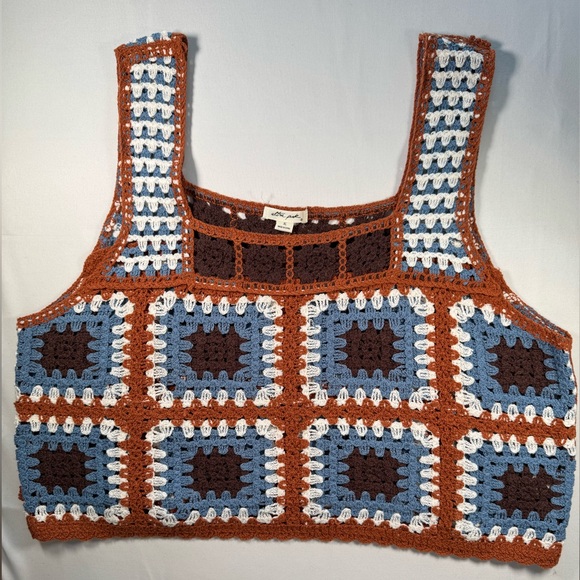 Ultra Pink Tops - Ultra Pink Orange & Brown Crocheted Tank Top